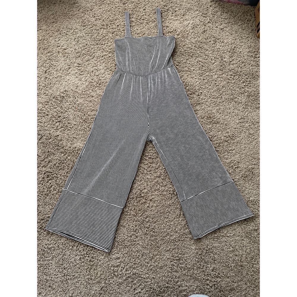 Caution To The Wind Black and White Striped Wide-Leg Jumpsuit